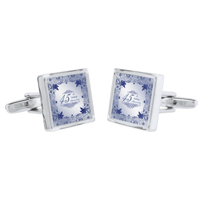 Sapphire 45th Wedding Anniversary Cufflinks (Angled)