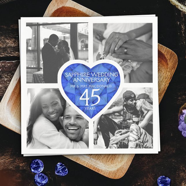 Sapphire 45th wedding Anniversary heart blue photo Napkins (Creator Uploaded)