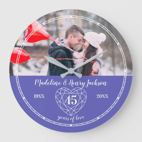 Sapphire 45th Wedding Anniversary heart custom Large Clock