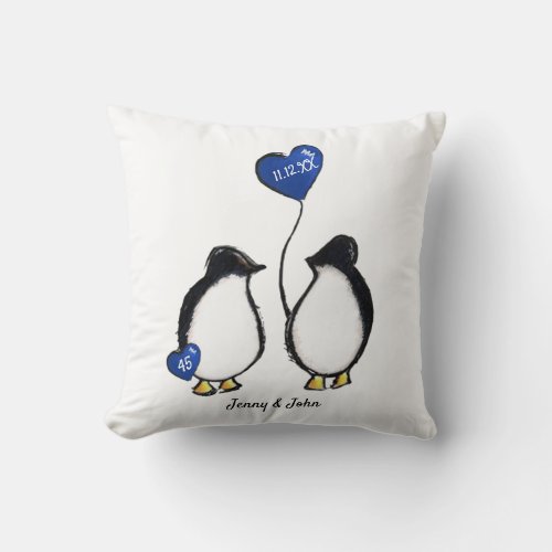 Sapphire 45th wedding anniversary penguin gift throw pillow