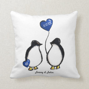 Sapphire 45th wedding anniversary penguin gift throw pillow