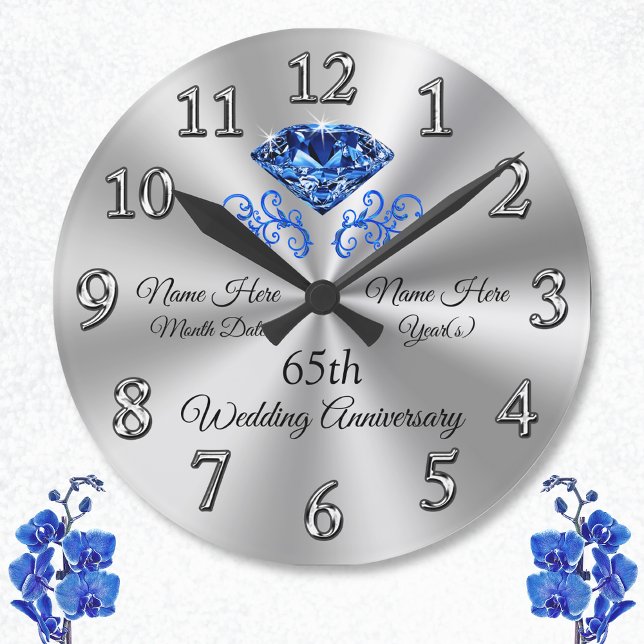 Sapphire 65th Wedding Anniversary Gift Ideas Clock (65th wedding anniversary gift ideas for parents, grandparents. 65 year anniversary gifts. Sapphire.)
