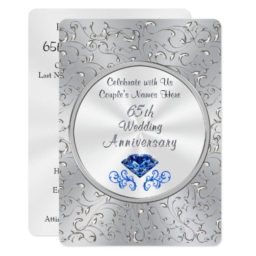 65th Anniversary 5x7 Wedding Invitations | Zazzle