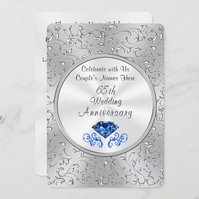Sapphire 65th Wedding Anniversary Invitations (Front/Back)