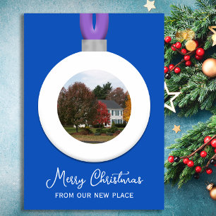 Sapphire Address Change Christmas Photo Ornament  Holiday Card