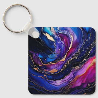 Sapphire Amethyst Alcohol Ink Keychain