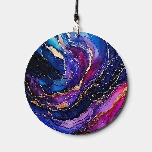 Sapphire Amethyst Alcohol Ink Wind Chime (Front)