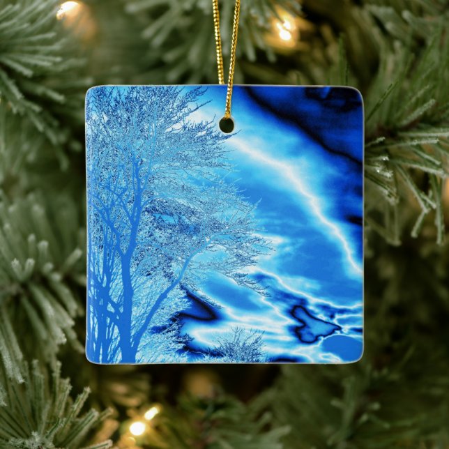 Sapphire and Iced Blue Stormy Sky Ceramic Ornament (Tree)