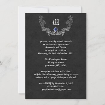 Sapphire And Silver Monogram Gothic Invitation by gothicbusiness at Zazzle