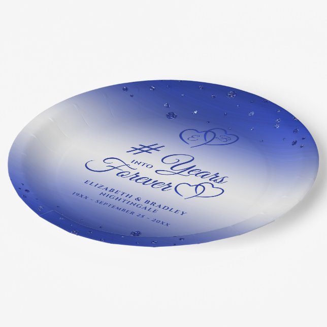 Sapphire Anniversary Hearts YEARS INTO FOREVER Paper Plates (Angled)