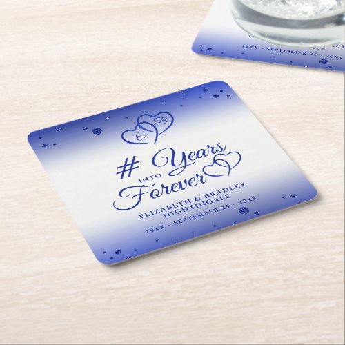 Sapphire Anniversary Hearts YEARS INTO FOREVER Square Paper Coaster