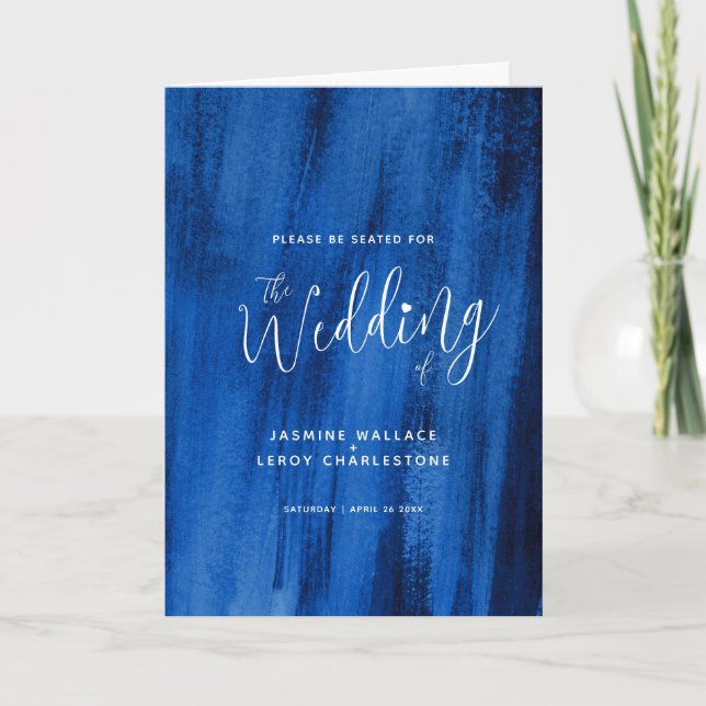 Sapphire blue abstract art wedding program (Front)