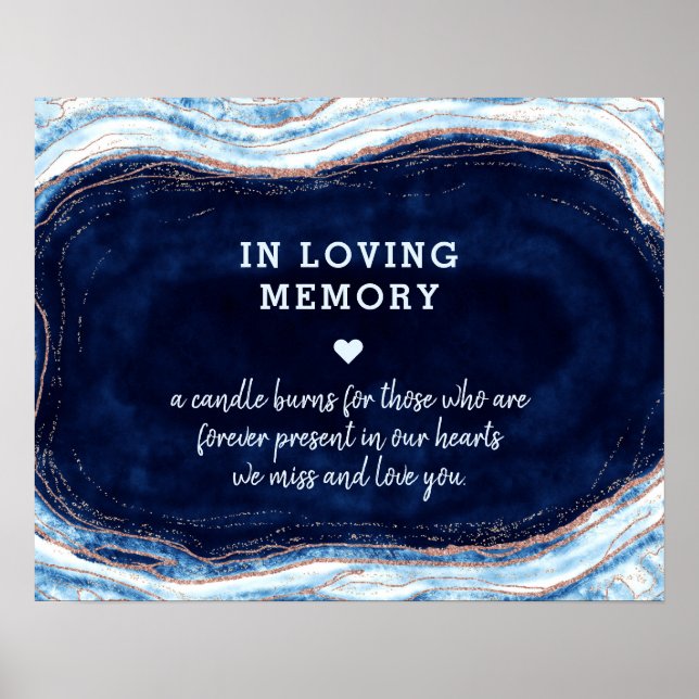 Sapphire Blue Agate Geode In Loving Memory Sign (Front)