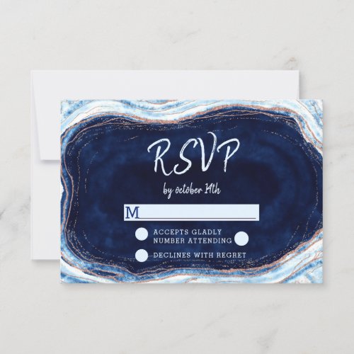 Sapphire Blue Agate Geode Wedding RSVP Response