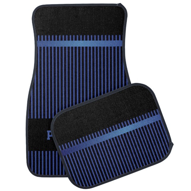 Sapphire Blue and Black Stripes | Personalize Car Mat (Set)