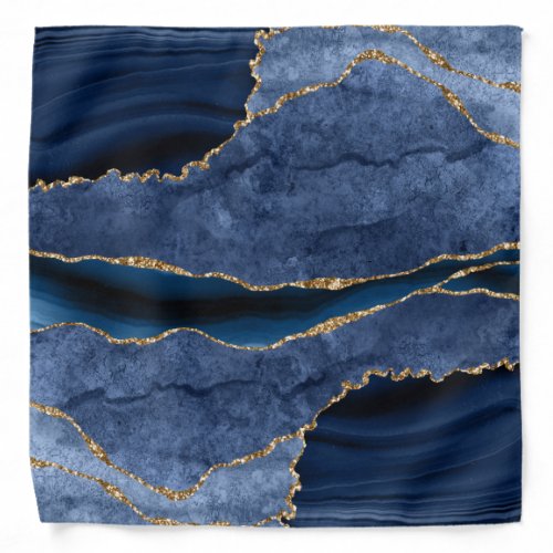 Sapphire Blue and Gold Agate Pattern Bandana