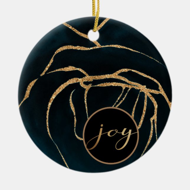 sapphire blue and gold joy photo ornament (Front)