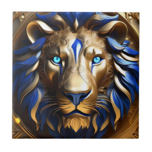 Sapphire Blue And Gold Lion, Ceramic Tile