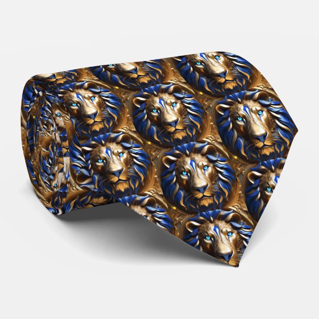 Sapphire Blue And Gold Lion, Neck Tie (Rolled)