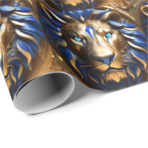 Sapphire Blue And Gold Lion, Wrapping Paper