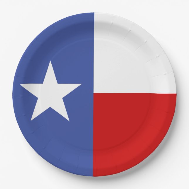 Sapphire Blue and Red Texas Flag Paper Plates (Front)