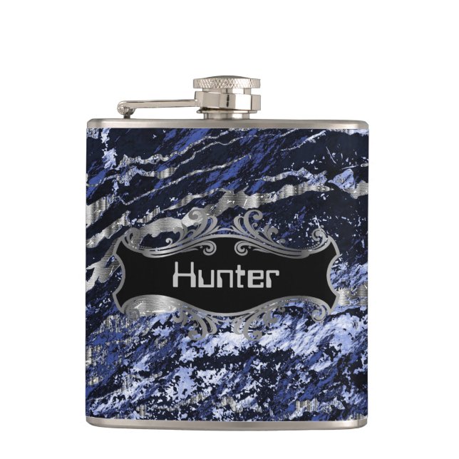 Sapphire Blue and Silver Flask (Front)