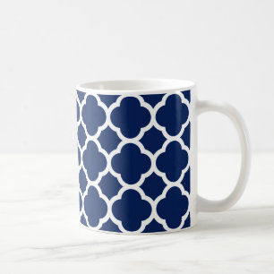 Sapphire blue and White Quatrefoil Pattern Coffee Mug
