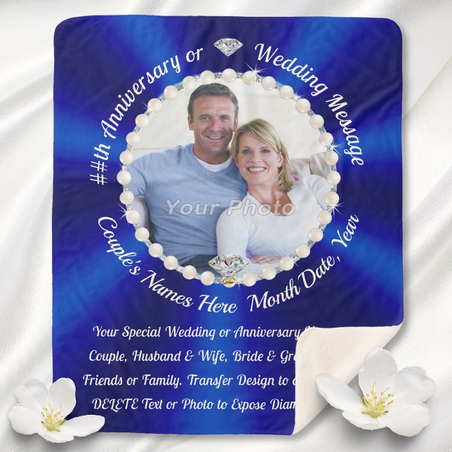 Sapphire Blue, Anniversary Photo Gifts, Cozy Sherpa Blanket (Anniversary Blanket or Personalized Wedding Blanket. Sherpa Blanket with Photo. Wedding Photo Gifts.)