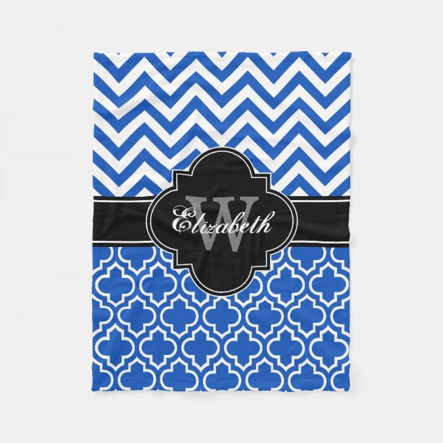 Sapphire Blue Black Moroccan #6 LG Chevron 1INQR Fleece Blanket (Front)