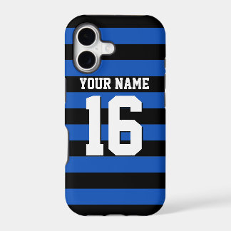 Sapphire Blue Black Sports Jersey Preppy Stripe iPhone 17 Case