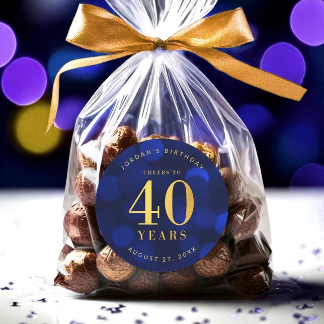 Sapphire Blue Bokeh Cheers to 40 Years Birthday Classic Round Sticker (Creator Uploaded)