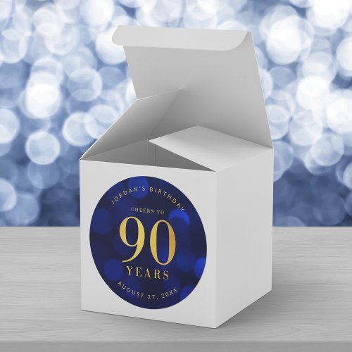 Sapphire Blue Bokeh Cheers to 90 Years Birthday Classic Round Sticker