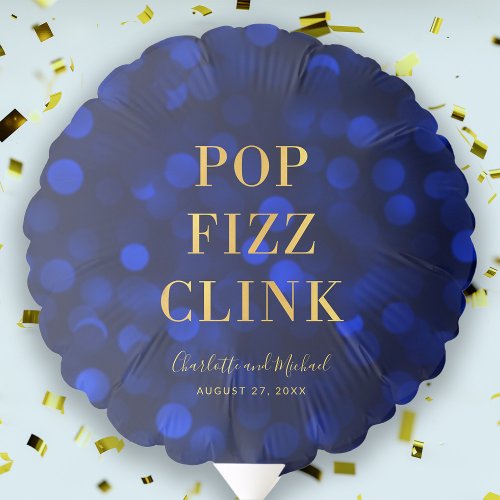 Sapphire Blue Bokeh Faux Gold Pop Fizz Clink Balloon