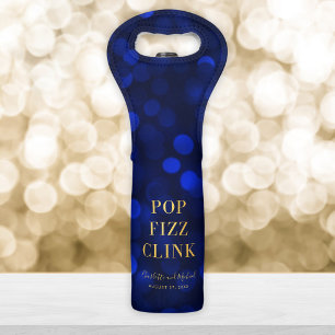 Sapphire Blue Bokeh Faux Gold Pop Fizz Clink Wine Bag