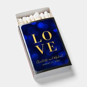 Sapphire Blue Bokeh Lights Faux Gold Love Matchboxes