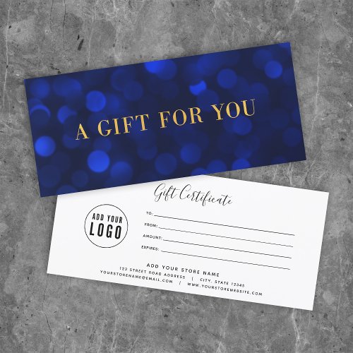 Sapphire Blue Bokeh Lights Gold Gift Certificate