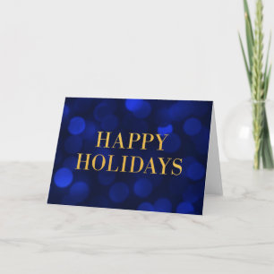 Sapphire Blue Bokeh Lights Gold Happy Holidays Holiday Card