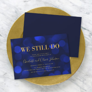 Sapphire Blue Bokeh Lights Wedding Anniversary Invitation