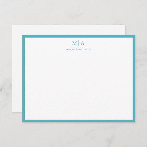 Sapphire Blue Border Monogram Correspondence Card