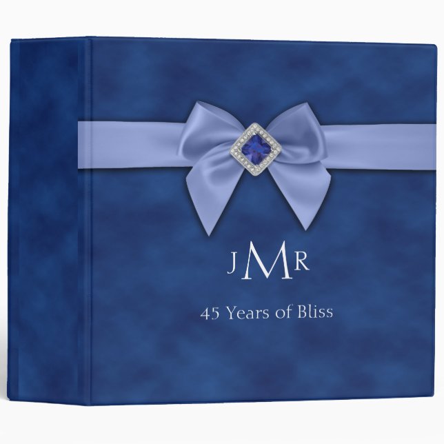 Sapphire Blue Bow 45th Wedding Anniversary Binder (Front/Spine)