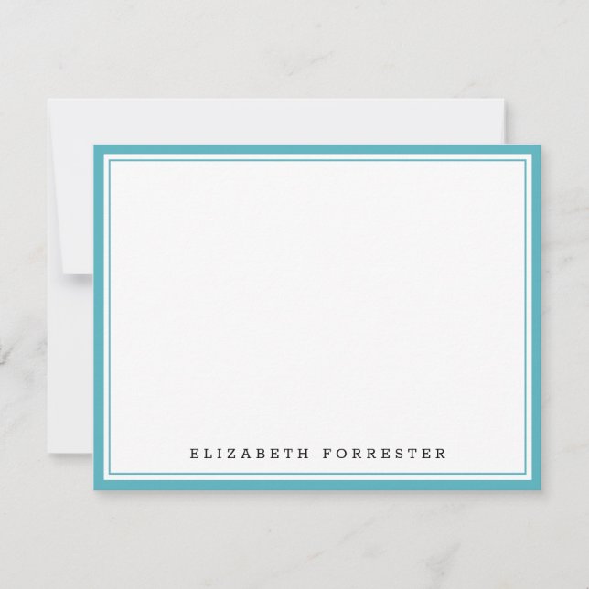 Sapphire Blue Classic Double Border Correspondence Note Card (Front)