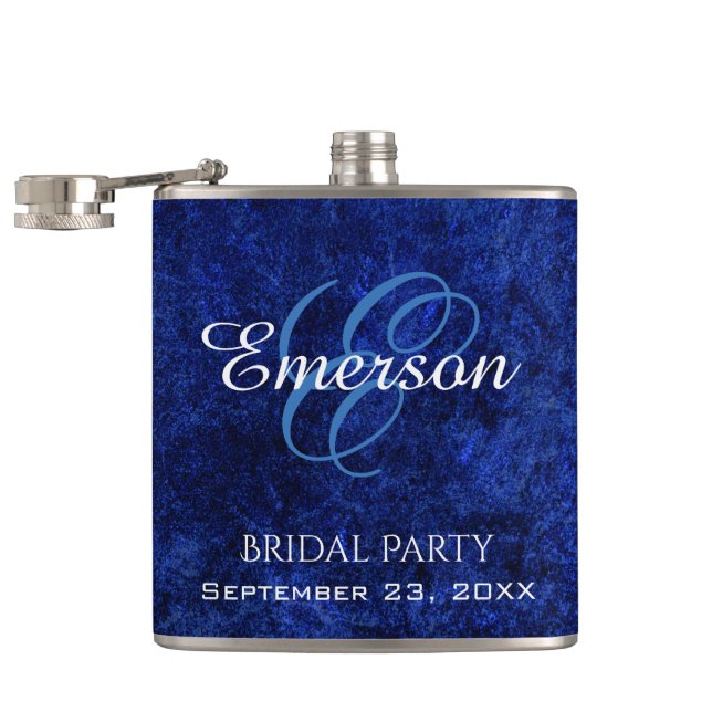 Sapphire Blue | Cobalt Azure Bridal Party Monogram Flask (Opened)
