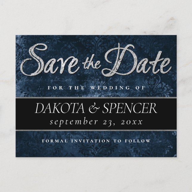 Sapphire Blue | Cobalt Grunge Save the Date Announcement Postcard (Front)
