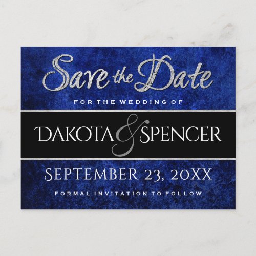 Sapphire Blue  Cobalt Grunge Save the Date Announcement Postcard