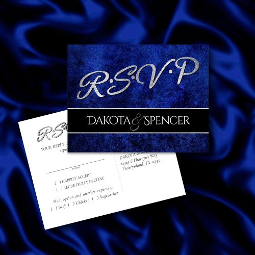 Sapphire Blue  Cobalt Grunge Wedding Entree RSVP Invitation Postcard