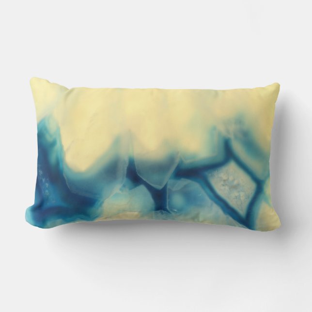 Sapphire Blue Cream Agate Geode Crystal Patterns Lumbar Pillow (Front)