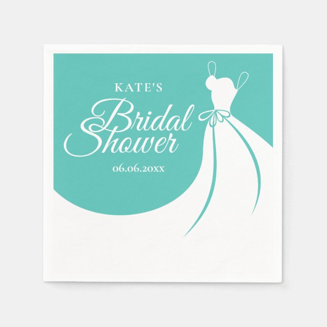 Sapphire Blue Elegant Gown Bridal Shower Napkins (Front)