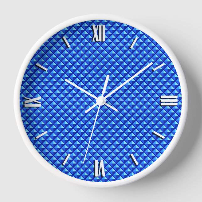 Sapphire blue, enamel look, studded grid wall clock (Front)