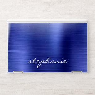 Sapphire Blue Faux Brushed Metal Personalized HP Laptop Skin