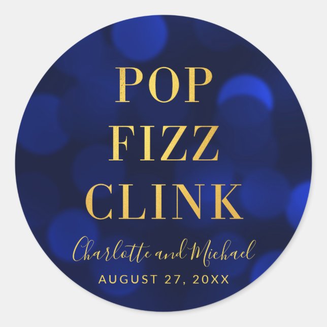 Sapphire Blue Faux Gold Pop Fizz Clink Classic Round Sticker (Front)